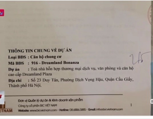 Tr&ecirc;n hợp đồng mua b&aacute;n căn hộ, ph&iacute;a C&ocirc;ng ty Vinaland chỉ ghi duy nhất một địa chỉ l&agrave; số 23 Duy T&acirc;n, Dịch Vọng Hậu, Cầu Giấy, H&agrave; Nội.
