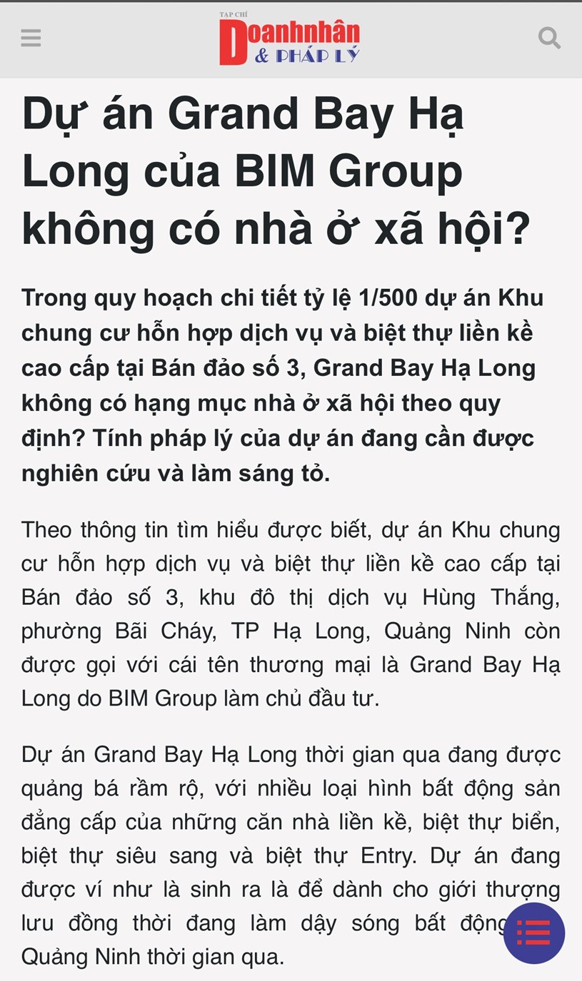 T&#237;nh ph&#225;p l&#253; dự &#225;n Grand Bay Hạ Long của BIM Group đang cần được nghi&#234;n cứu v&#224; l&#224;m s&#225;ng tỏ? - Ảnh 1