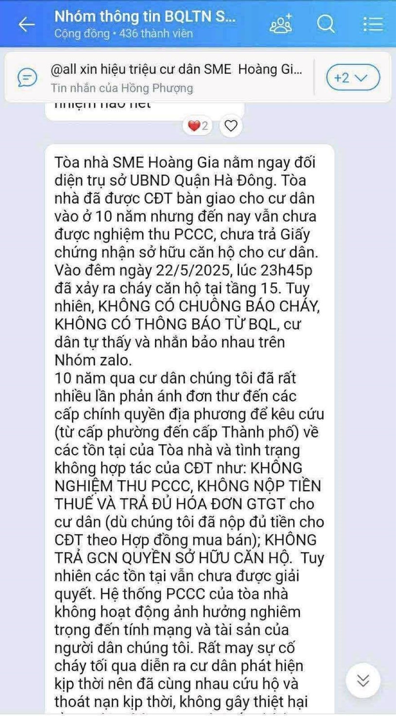 Chung cư hoạt động 10 năm nhưng chu&#244;ng b&#225;o ch&#225;y im lặng khi c&#243; sự cố, cư d&#226;n “cứu m&#236;nh” bằng tin nhắn - Ảnh 1