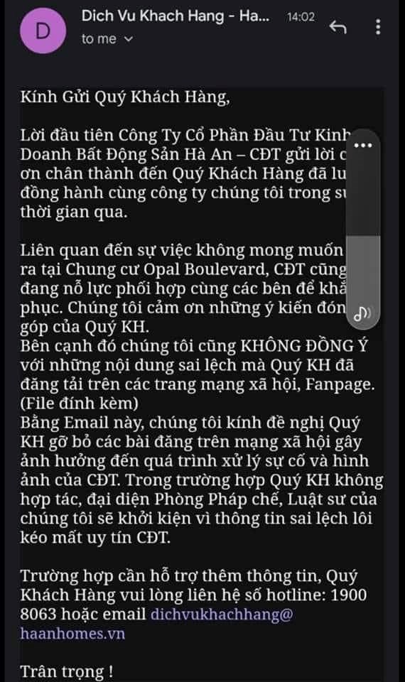 Với h&igrave;nh ảnh n&agrave;y, cư d&acirc;n đặt c&acirc;u hỏi: "H&igrave;nh ảnh của c&aacute;c bạn quan trọng hay t&iacute;nh mạng của con người quan trọng hơn?Th&aacute;i độ như vầy, ai mua căn hộ của c&aacute;c bạn c&oacute; lẽ phải suy nghĩ lại khi vừa mấy tiền, vừa bị mất tiện nghi, vừa bị đe doạ t&iacute;nh mạng, vừa c&oacute; nguy cơ bị 331 phải ủ tờ.Pha xử l&yacute; sự cố đi v&agrave;o l&ograve;ng đất."