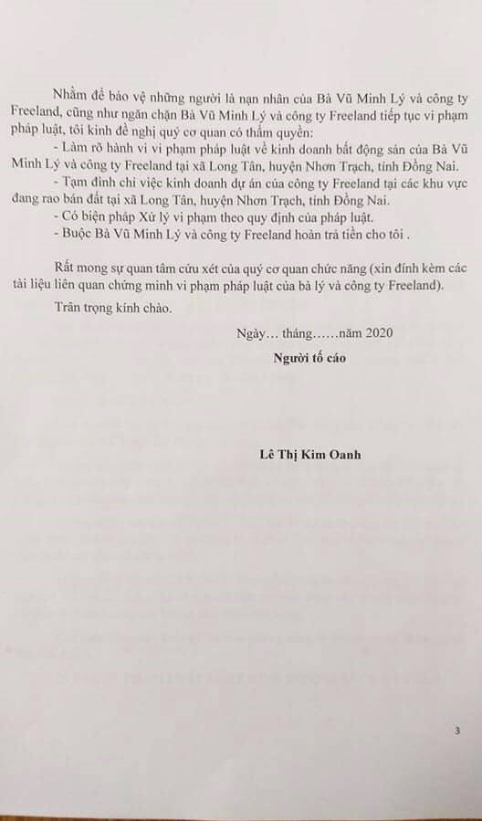 Đơn tố c&aacute;o do chị L&ecirc; Thị Kim Oanh chia sẻ.