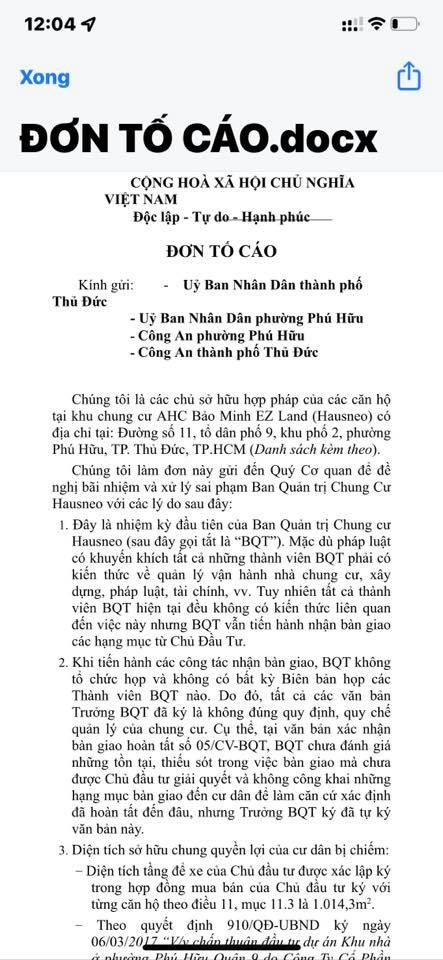 Đơn tố c&aacute;o cư d&acirc;n chia sẻ