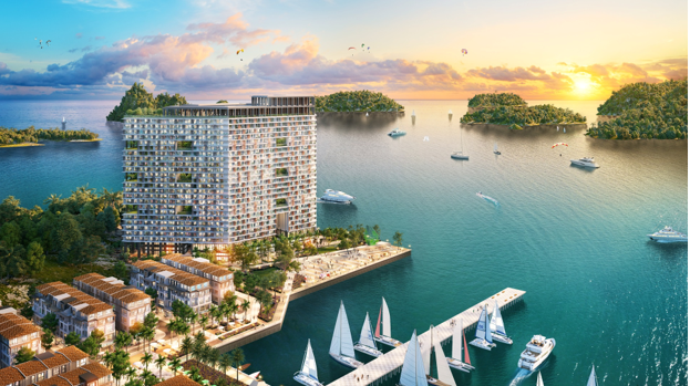 T&ograve;a th&aacute;p Thanh Long sở hữu vị tr&iacute; ri&ecirc;ng tư biệt lập với tầm nh&igrave;n &ocirc;m trọn biển trời C&aacute;t B&agrave;. Ảnh: Sun Property.