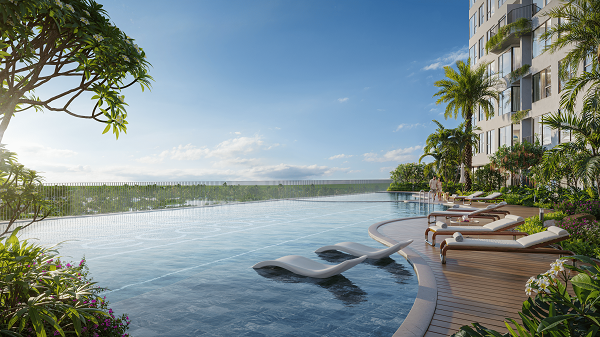 Bể bơi c&ocirc;ng nghệ điện ph&acirc;n muối tại Forest Onsen