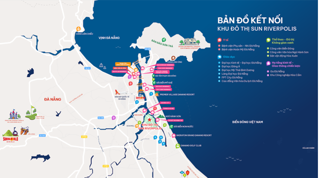 FourS Tower nằm tại t&acirc;m điểm khu đ&ocirc; thị Sun Riverpolis với vị tr&iacute; kết nối thuận lợi. Ảnh: Sun Property.