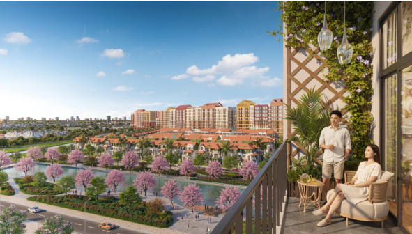 Đại lộ hoa c&ugrave;ng hồ cảnh quan ngay kế cận c&aacute;c t&ograve;a cao tầng Park Residence. Ảnh phối cảnh: Sun Property
