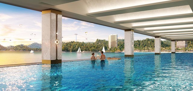 Bể bơi v&ocirc; cực &ndash; một trong nhiều tiện &iacute;ch nội khu đẳng cấp của th&aacute;p Thanh Long. Ảnh: Sun Group.