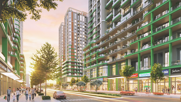 Hệ thống shophouse sầm uất ở ch&acirc;n khối đế đ&aacute;p ứng mọi nhu cầu mua sắm v&agrave; giải tr&iacute; của cư d&acirc;n FourS Tower. Ảnh: Sun Property.&nbsp;