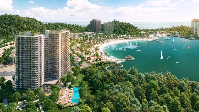 Địa thế dựa n&uacute;i hướng biển của dự &aacute;n Th&agrave;nh phố Vịnh trung t&acirc;m Xanh Island (Ảnh: Sun Property) &nbsp;