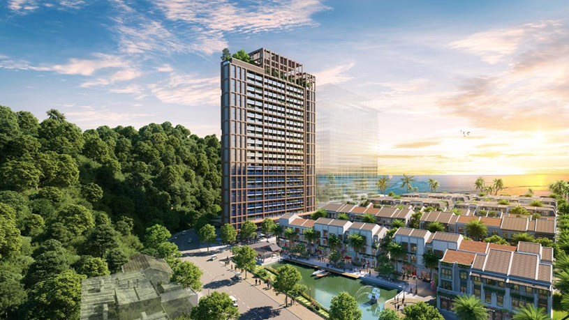 T&ograve;a th&aacute;p The Xanh 2 với thiết kế tinh xảo, được &ocirc;m trọn bởi rừng v&agrave; biển C&aacute;t B&agrave; (Ảnh: Sun Property) &nbsp;