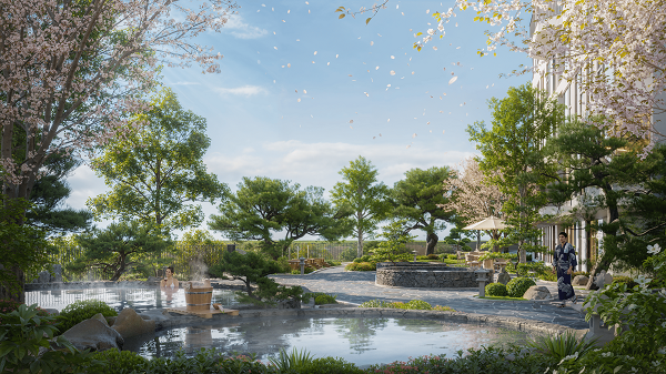Một bể tắm onsen ngo&agrave;i trời