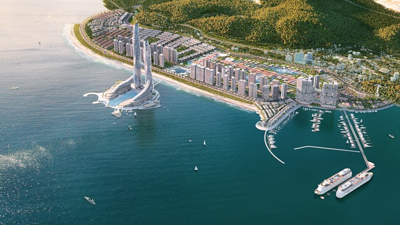 Phối cảnh tổng thể Sun Elite City - tổ hợp đ&ocirc; thị ti&ecirc;n phong thắp s&aacute;ng nền kinh tế đ&ecirc;m tại B&atilde;i Ch&aacute;y. Ảnh: Sun Property.