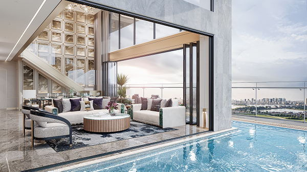 Sky Villa sở hữu bể bơi v&agrave; vườn ri&ecirc;ng với tầm nh&igrave;n tho&aacute;ng rộng mang đến ph&uacute;t gi&acirc;y thư gi&atilde;n dễ chịu