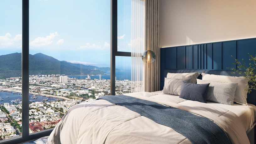 Tầm nh&igrave;n đắt gi&aacute; bao qu&aacute;t s&ocirc;ng - biển - phố tạo n&ecirc;n sức h&uacute;t của căn hộ Symphony 5. Ảnh: Sun Property.