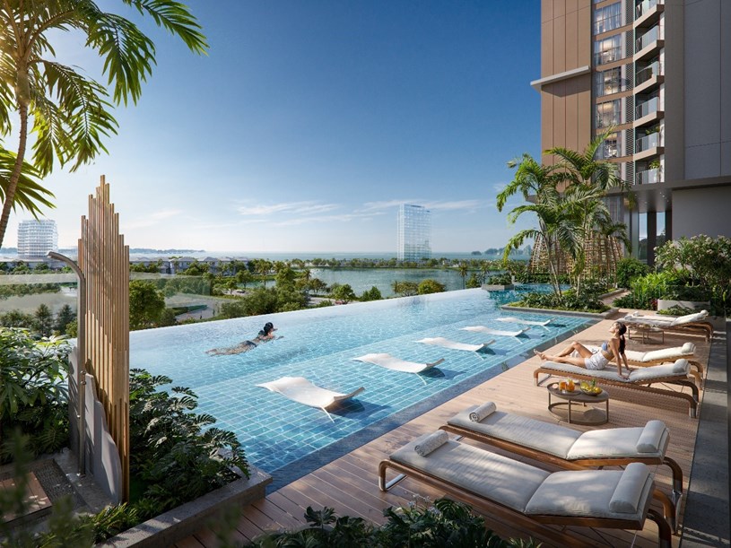 Tầm nh&igrave;n từ t&ograve;a S2 trở n&ecirc;n đắt gi&aacute; khi &ocirc;m trọn đa tầng mặt nước v&agrave; cảnh quan xanh của khu đ&ocirc; thị Halong Marina. Ảnh: BIM Land &nbsp;