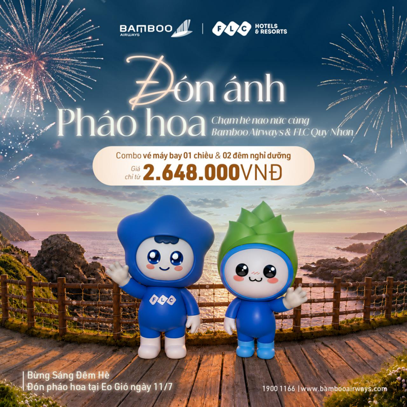 Bamboo Airways &amp; FLC Hotels &amp; Resort tung sản phẩm combo ưu đ&atilde;i mừng đ&ecirc;m ph&aacute;o hoa đầu ti&ecirc;n ở Eo Gi&oacute;