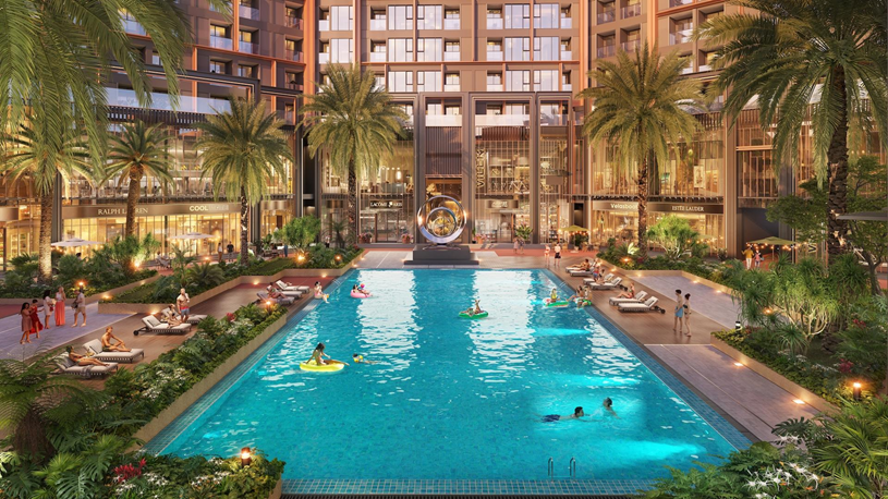 Hệ tiện &iacute;ch chuẩn resort với hồ bơi ngo&agrave;i trời 450m2 ho&agrave;n thiện kh&ocirc;ng gian sống "wellness-living" cho cư d&acirc;n Symphony 5. Ảnh: Sun Property.