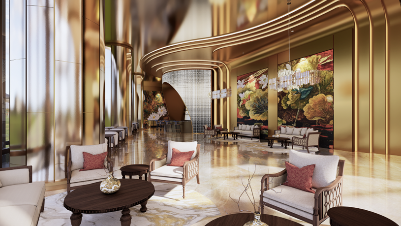 Khu vực VIP lounge được thiết kế với sự h&ograve;a quyện giữa n&eacute;t truyền thống v&agrave; hơi thở hiện đại. Ảnh: Sun Property