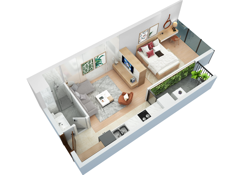 Bố tr&iacute; kh&ocirc;ng gian th&ocirc;ng minh của căn studio 38m2 tại The Ninety Complex khiến Soojin th&iacute;ch th&uacute;