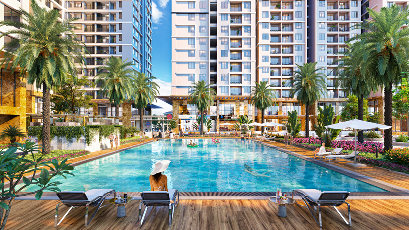 Bể bơi phong c&aacute;ch resort gần 1000m2 tại Hanoi Melody Residences