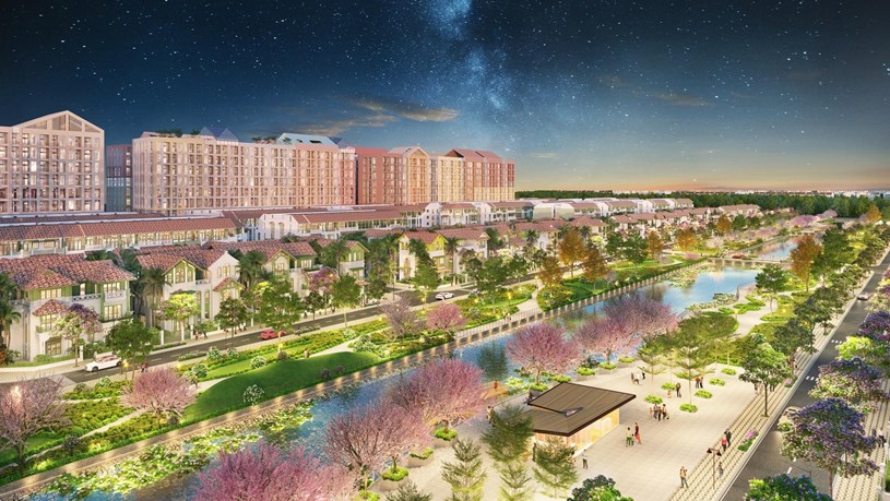 Những d&atilde;y nh&agrave; phố thấp tầng nương m&igrave;nh b&ecirc;n đại lộ hoa. (Ảnh phối cảnh: Sun Property)