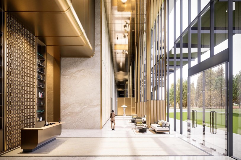 Sun Feliza Suites kiến tạo sự đẳng cấp ngay từ những bước chân đầu tiên với sảnh đón 14m. Ảnh: Sun Property