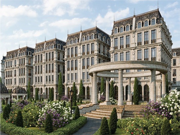 Với diện t&iacute;ch đất từ 116&ndash;465m&sup2;, tổng diện t&iacute;ch s&agrave;n từ 210&ndash;gần 780m&sup2;/căn, mỗi dinh thự tại Noble Palace Long Bien được v&iacute; như một &ldquo;t&aacute;c phẩm nghệ thuật&rdquo; hội tụ tinh hoa kiến tr&uacute;c ch&acirc;u &Acirc;u cổ điển.