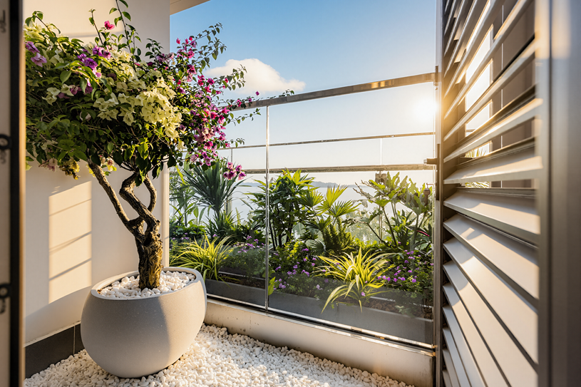 Ban c&ocirc;ng căn hộ Sun Centro Town mở ra tầm nh&igrave;n &ldquo;tuyệt đối điện ảnh&rdquo; hướng vịnh Hạ Long. Ảnh: Sun Property.