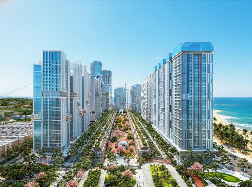 Phối cảnh c&aacute;c tổ hợp căn hộ tại Sun Elite City. Ảnh: AI.