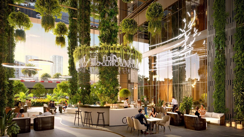 Kh&ocirc;ng gian Garden caf&eacute; được thiết kế hiện đại, đẳng cấp. Ảnh: Sun Property.