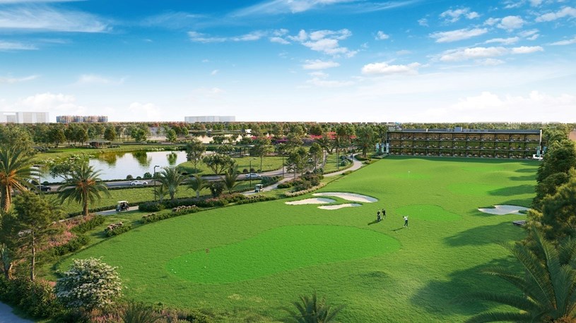 S&acirc;n golf hướng hồ với tầm nh&igrave;n đ&atilde; mắt. Ảnh phối cảnh minh họa Sun Property &nbsp;